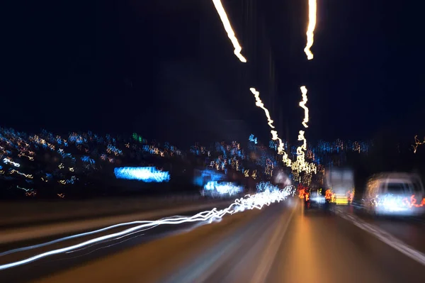 Parece Una Vista Desde Los Ojos Conductor Borracho Larga Exposición — Foto de Stock