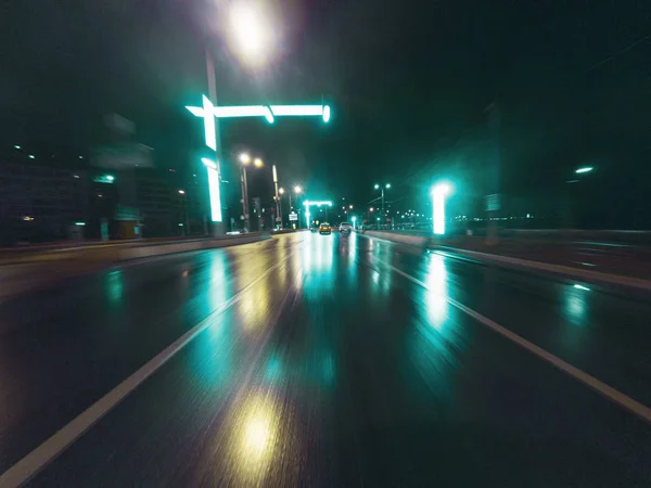 Road from drivers angle at night — Stock Photo, Image