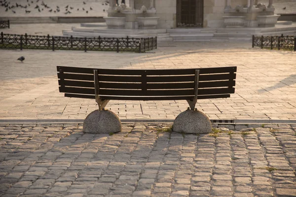 Bench in a park from behind. — Stock Photo, Image