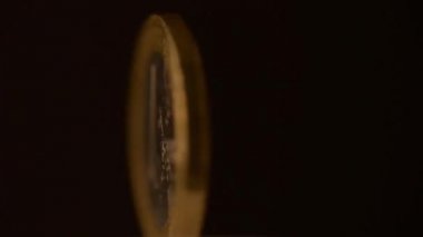 Bir Euro Coin siyah bir arka plan üzerinde dönüyor.