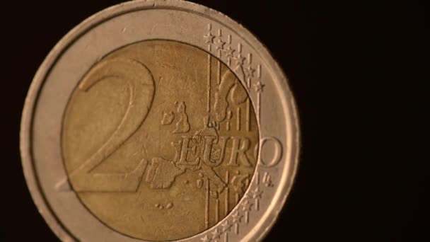 One Euro Coin Footage Black Background — Stock Video