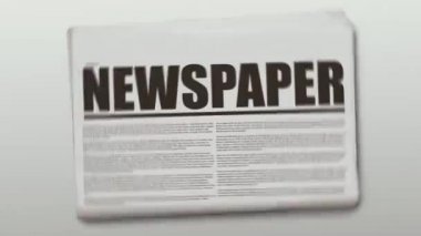 Gazete gri bir arka plan üzerinde gazete animasyon yazdı. Gazete nesnesi dönüyor ve sonra duruyor.