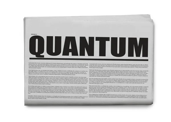 Quantum kirjallinen otsikoitu sanomalehti eristetty valkoinen backgrou — kuvapankkivalokuva