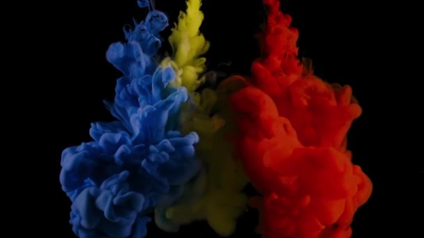 Nuvola Vernice Colore Blu Giallo Rosso Che Spruzza Acqua Uno — Video Stock