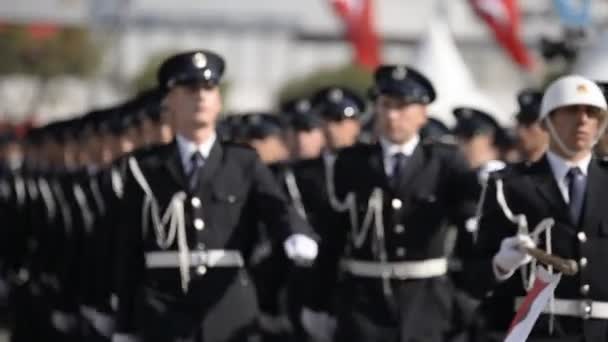 Izmir Turchia Ottobre 2019 Poliziotti Turchi Uniforme Nera Che Camminano — Video Stock