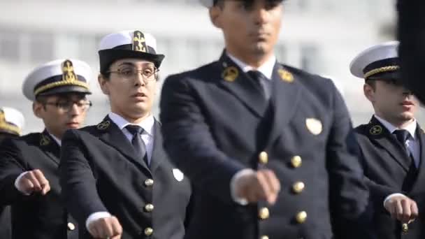 Izmir Turcja Października 2019 Tureccy Studenci Marynarki Wojennej Czarnym Mundurze — Wideo stockowe
