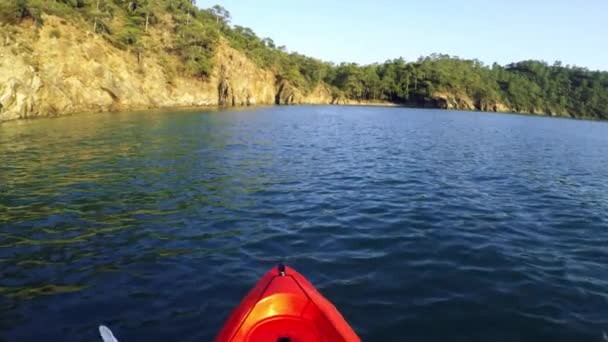 First Person View Canoe Riding Shore Sea Daylight Gunluklu Beach — Stock Video