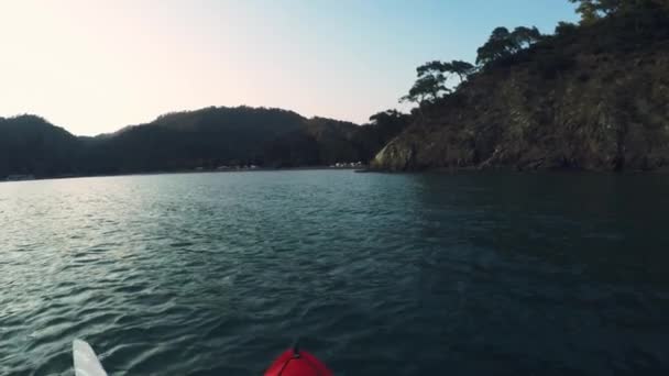 First Person View Canoe Riding Shore Sea Evening Gunluklu Beach — Stock Video