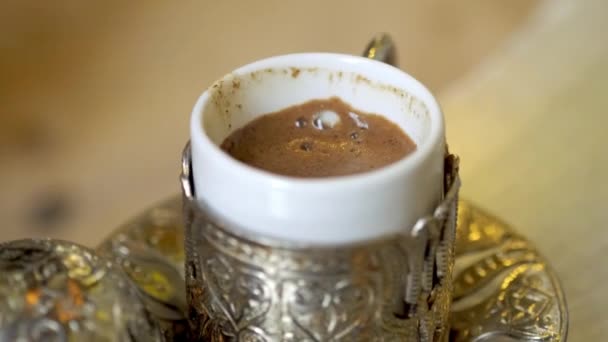 Filling Turkish Coffee Coffee Sand Ottoman Style Turkish Coffee Cup — Stock Video