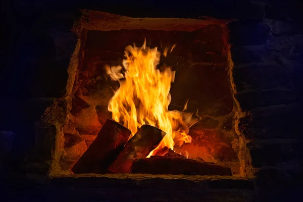 Close Shot Fire Place Burning Logs — Stock Photo, Image