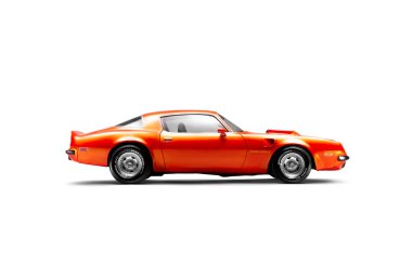 İzmir, Türkiye - 11 Temmuz 2020: Bir stüdyo çekiminde 1974 Pontiac Brand Trans 'ın yan görüntüsü.