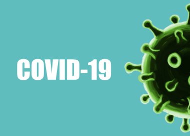 Covid-19 metin ile mavi bir arkaplan üzerinde soyut Virüs çizimi