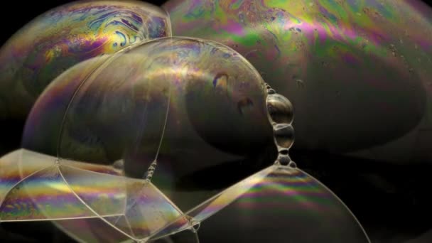 Close Footage Soap Multiple Bubbles Surface Colorful Moving Texture — Stock Video