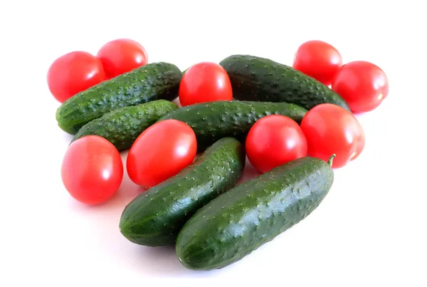 Jogo Verduras Pepinos Tomates Pimentas Abobrinha Contexto Branco Adequado Para — Fotografia de Stock