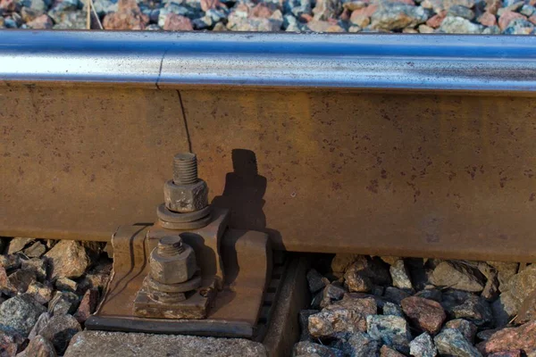 Fijación Rieles Ferroviarios Con Conexión Roscada Masiva Condiciones Reales — Foto de Stock