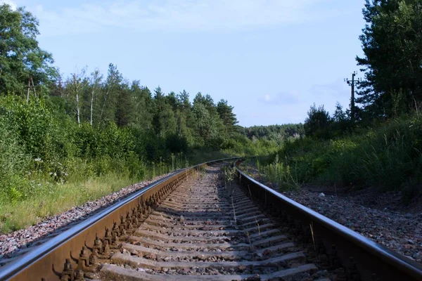 Ferrocarril Perspectiva Lineal Con Giro — Foto de Stock