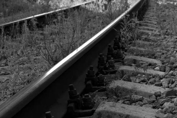 Railway Rails Transition Sharpness Blurred Background Black White Representation — Stock Photo, Image