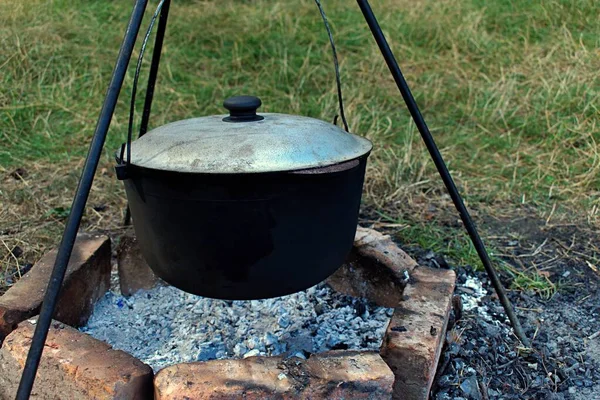 Livre Cozinhar Pilaf Caldeirão Carvão Quente — Fotografia de Stock