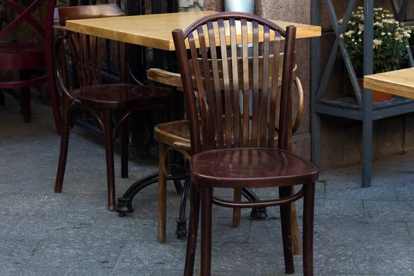 Деревянный Стул Стиле Ретро Кафе Открытым Небом Гостей — стоковое фото