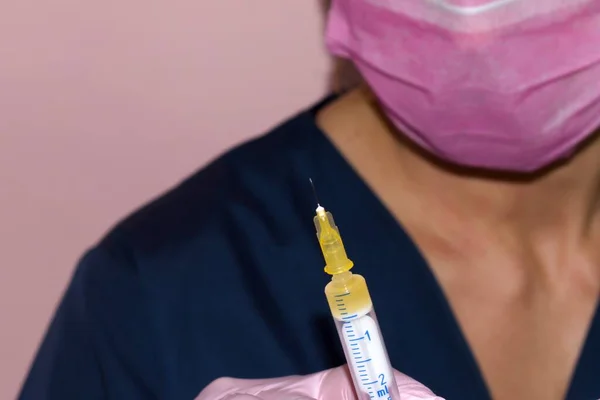 Syringe Injection Hands Beautician Blurred Background — Stock Photo, Image