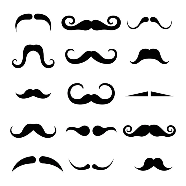 Conjunto Ilustrações Vetor Bigode Preto Isolado Sobre Fundo Branco — Vetor de Stock