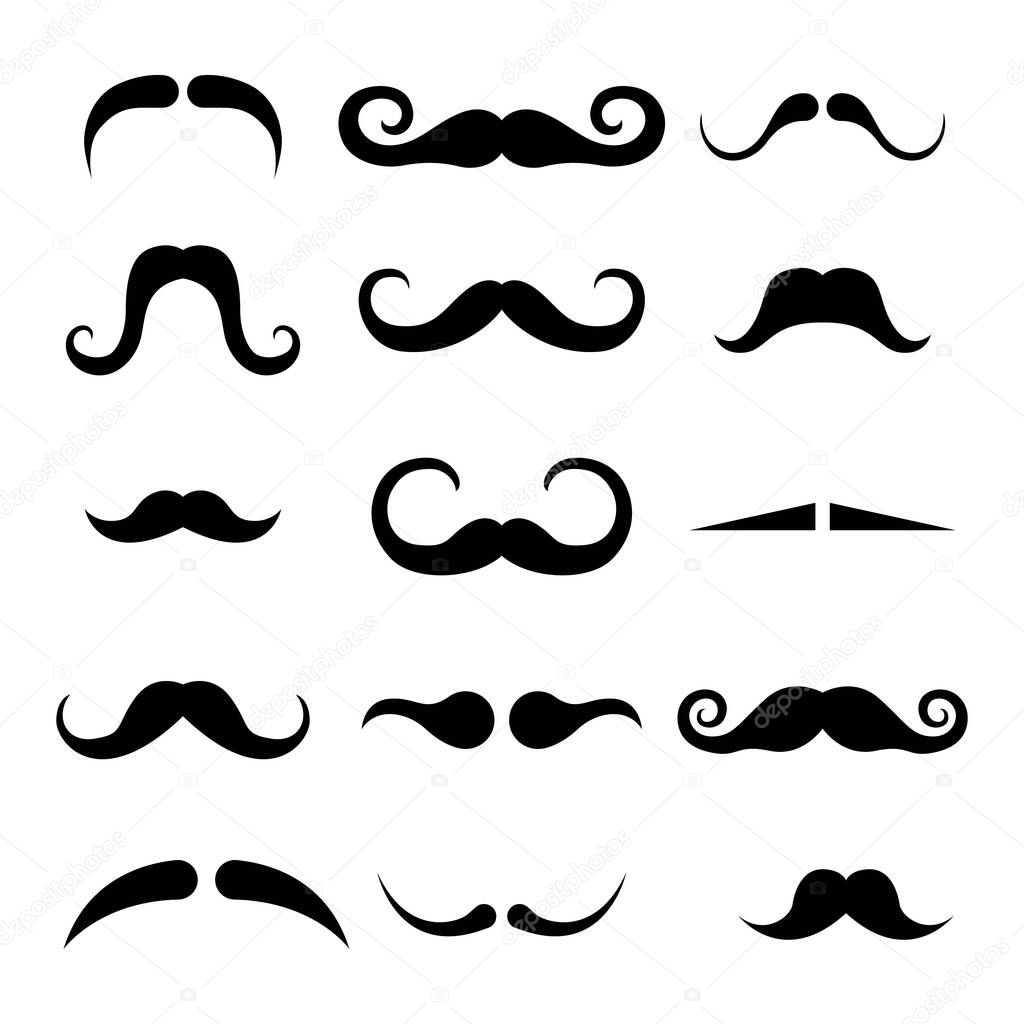 Set of black mustache vector illustration isolated on white background