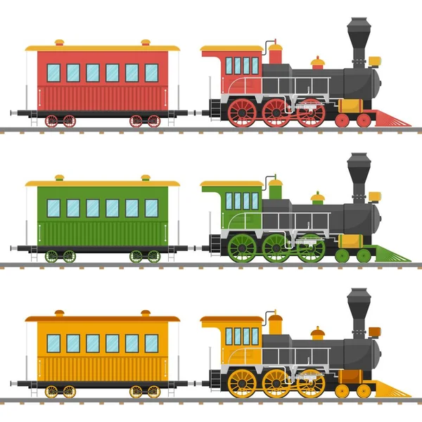 ヴィンテージ蒸気機関車とワゴンベクトルイラスト孤立 — ストックベクタ