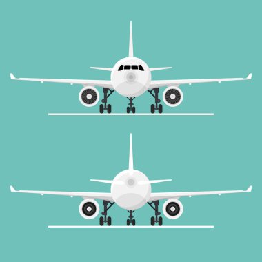 Uçak vektör illüstrasyonunun ön ve arka görüntüsü