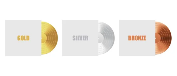Gold Silber Und Bronze Schallplatte Mit Cover — Stockvektor