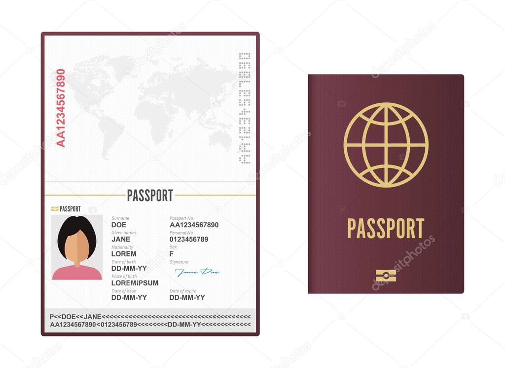Opened and closed female passport vector illustration isolated
