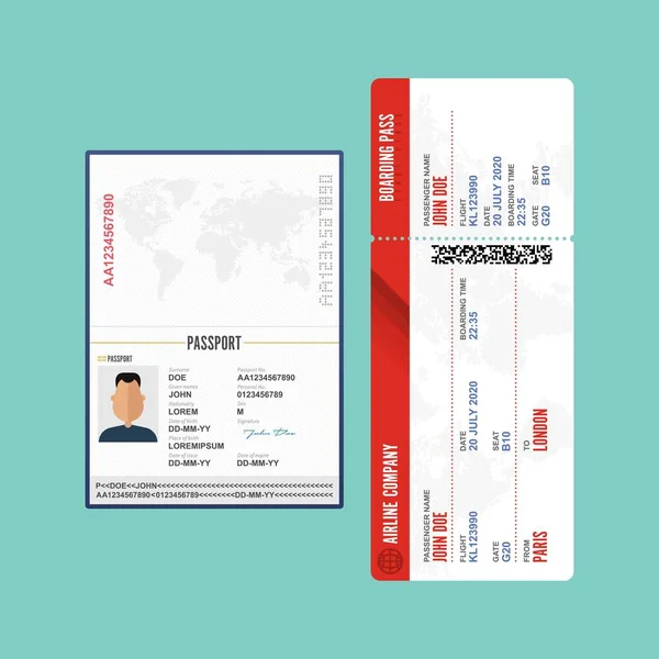 Pasaporte Masculino Ilustración Vectorial Tarjeta Embarque — Vector de stock