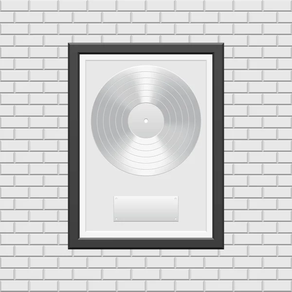 Silberne Schallplatte Mit Schwarzem Rahmen Auf Weißer Ziegelwand — Stockvektor