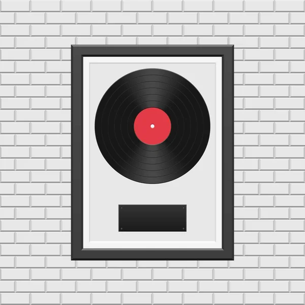 Vinyl Record Black Frame White Brick Wall — Stock Vector