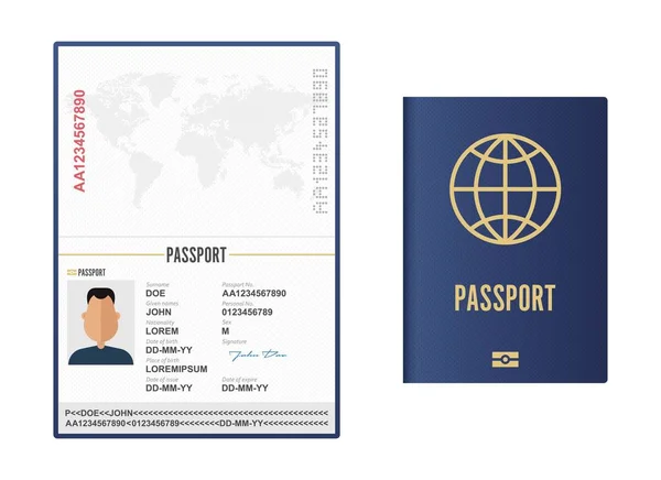 Ilustración Vectores Pasaporte Masculino Abierto Cerrado Aislado — Vector de stock