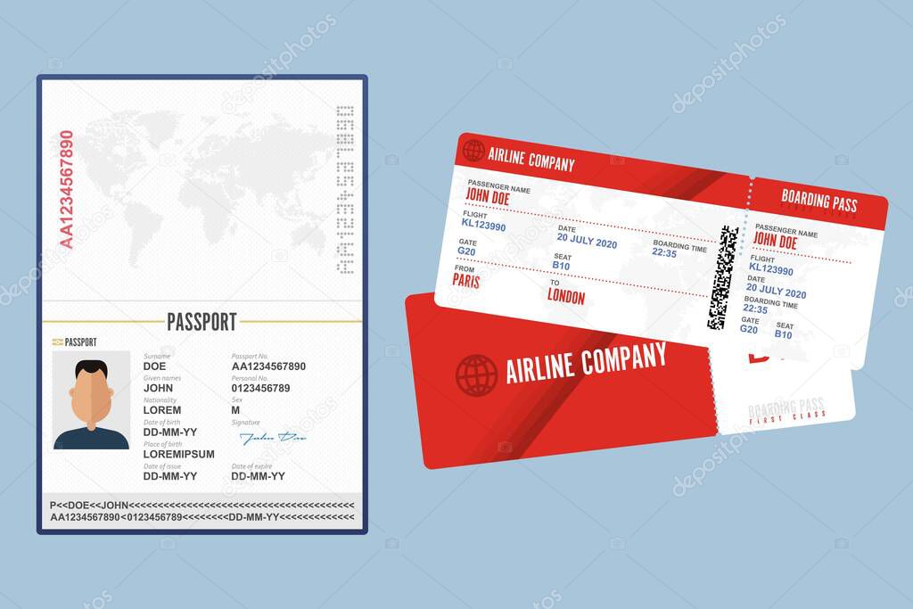 Passport and boarding pass vector illustration