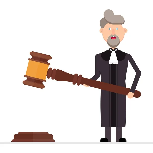 Judge Character Holding Gavel His Hands Vector Illustration — Stock Vector