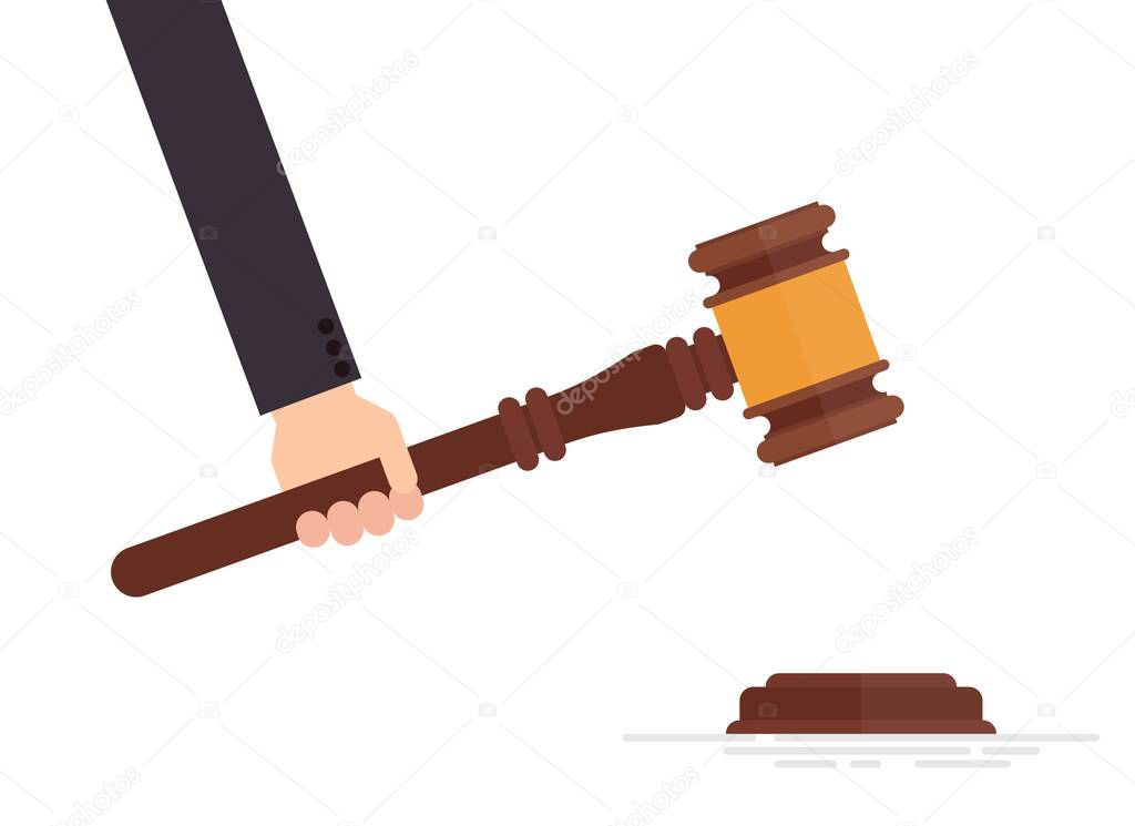 Judge gavel in hand vector illustration isolated on white background