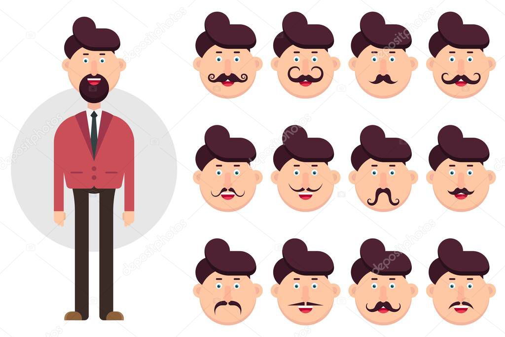 Man character with different types of mustache vector illustration