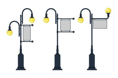 Reklam vektörü illüstrasyonuna işaret eden klasik sokak lambası.