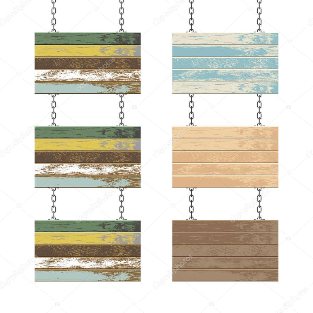 Wooden boards with steel chain vector illustration