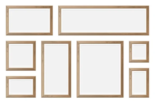 Set Realistic Wooden Picture Frame — Stock Vector