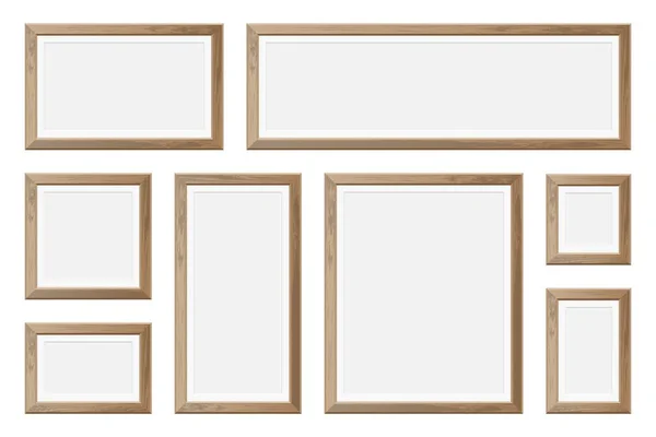 Set Van Realistische Houten Fotolijsten — Stockvector