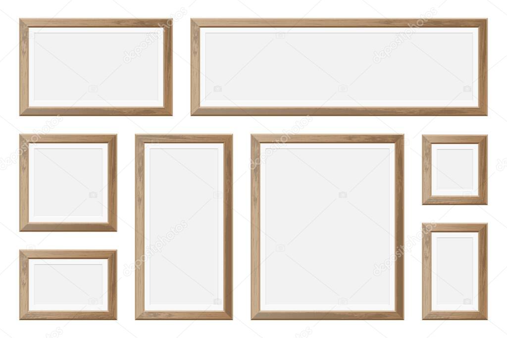 Set of realistic wooden picture frame