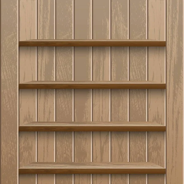木製の壁のメタデータ上の現実的な空の木製棚 — ストックベクタ