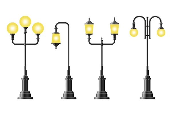 Set Van Realistische Vintage Straatlamp Vector Illustratie — Stockvector