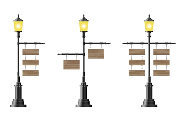 Holzbretter Hängen Alter Straßenlaterne — Stockvektor