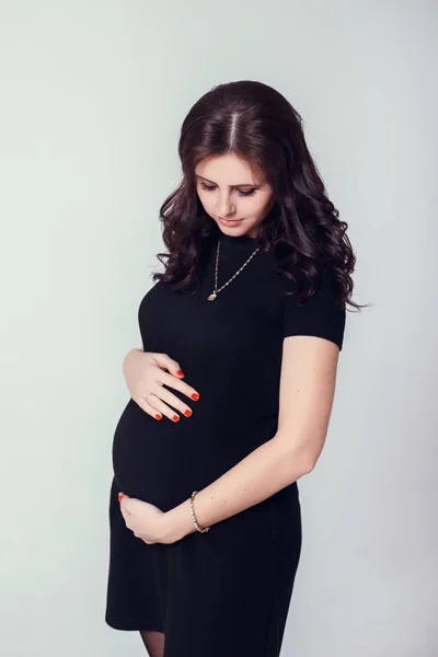 Beautiful Happy Pregnant Woman Dress Posing — Stock Photo, Image