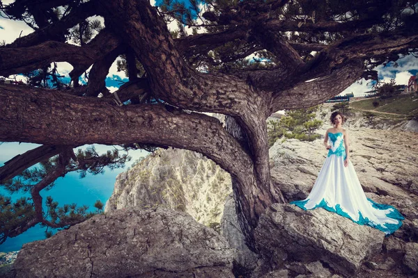 Vacker Sexig Kvinna Glamourmodell Iklädd Eleganta Och Poserar Krim Mount — Stockfoto