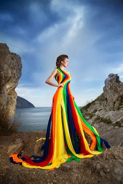 Piękne Kobiety Glamour Moda Model Sobie Stylowy Sukienka Crimea Gurzuf — Zdjęcie stockowe