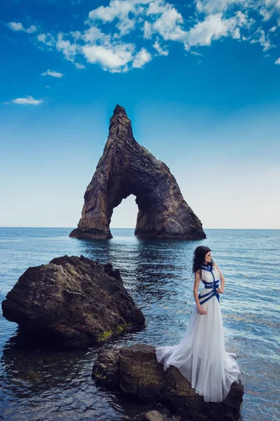 Piękne Kobiety Glamour Moda Model Sobie Stylowy Sukienka Crimea Zastrzegamy — Zdjęcie stockowe